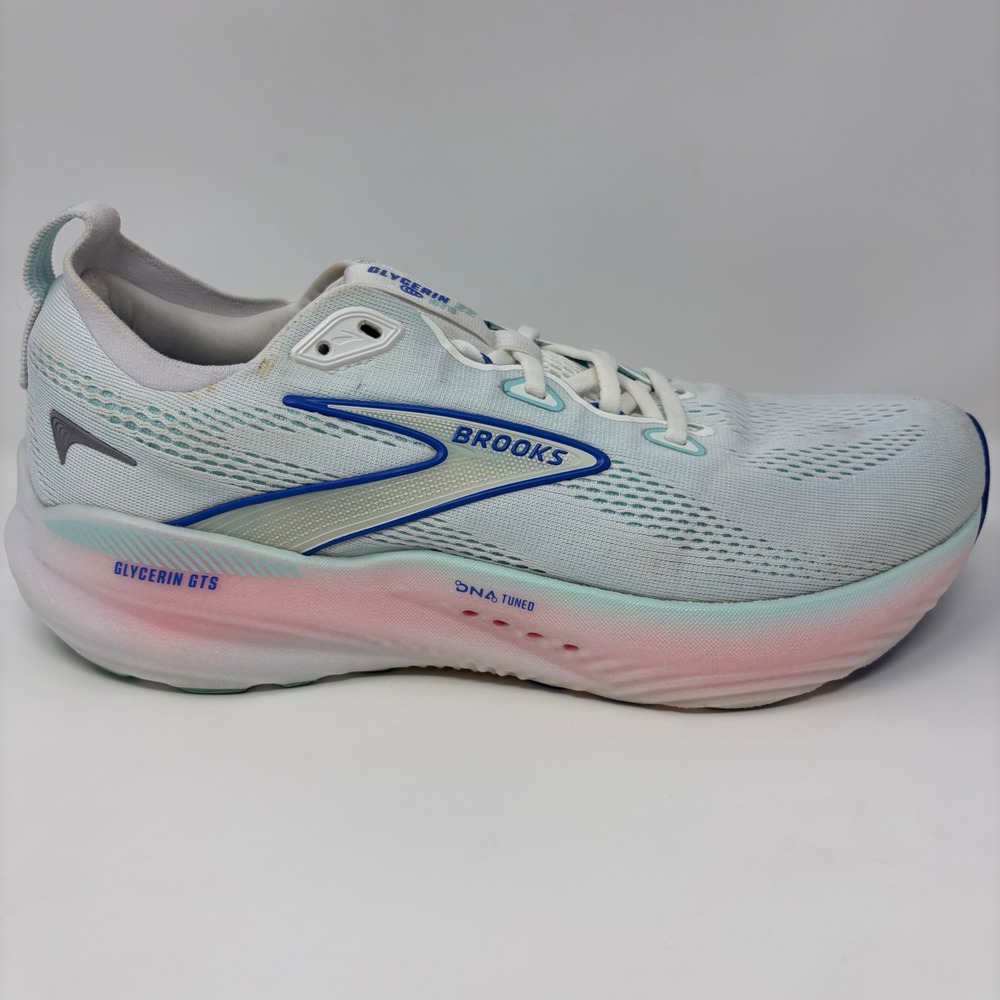 Brooks Glycerin GTS 22 Womens Size 11 White Blue Running Shoes (1204351B110)